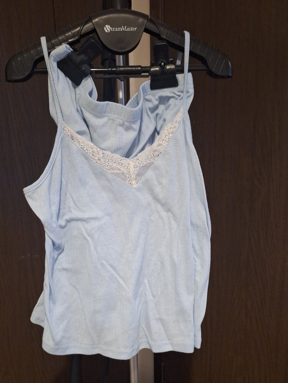 Light Blue Lace-Trim Ribbed Cami - Unbranded